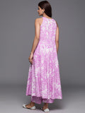 Varanga Women Lavender Floral Printed Halter Neck Anarkali Kurta With Bottom