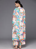 Varanga Women Orange Floral Printed Straight Kurta Paired With Printed Bottom