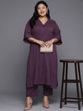 Varanga Women Plus Size Mauve Shirt Collar Neck A-Line Kurta Paired With Tonal Bottom
