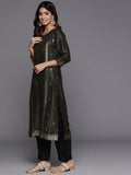 Varanga Women Black Jacquard Weave Kurta With Bottom And Dupatta