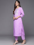 Varanga Women Lavender Floral Printed Embroidered Kurta Paired With Bottom And Dupatta
