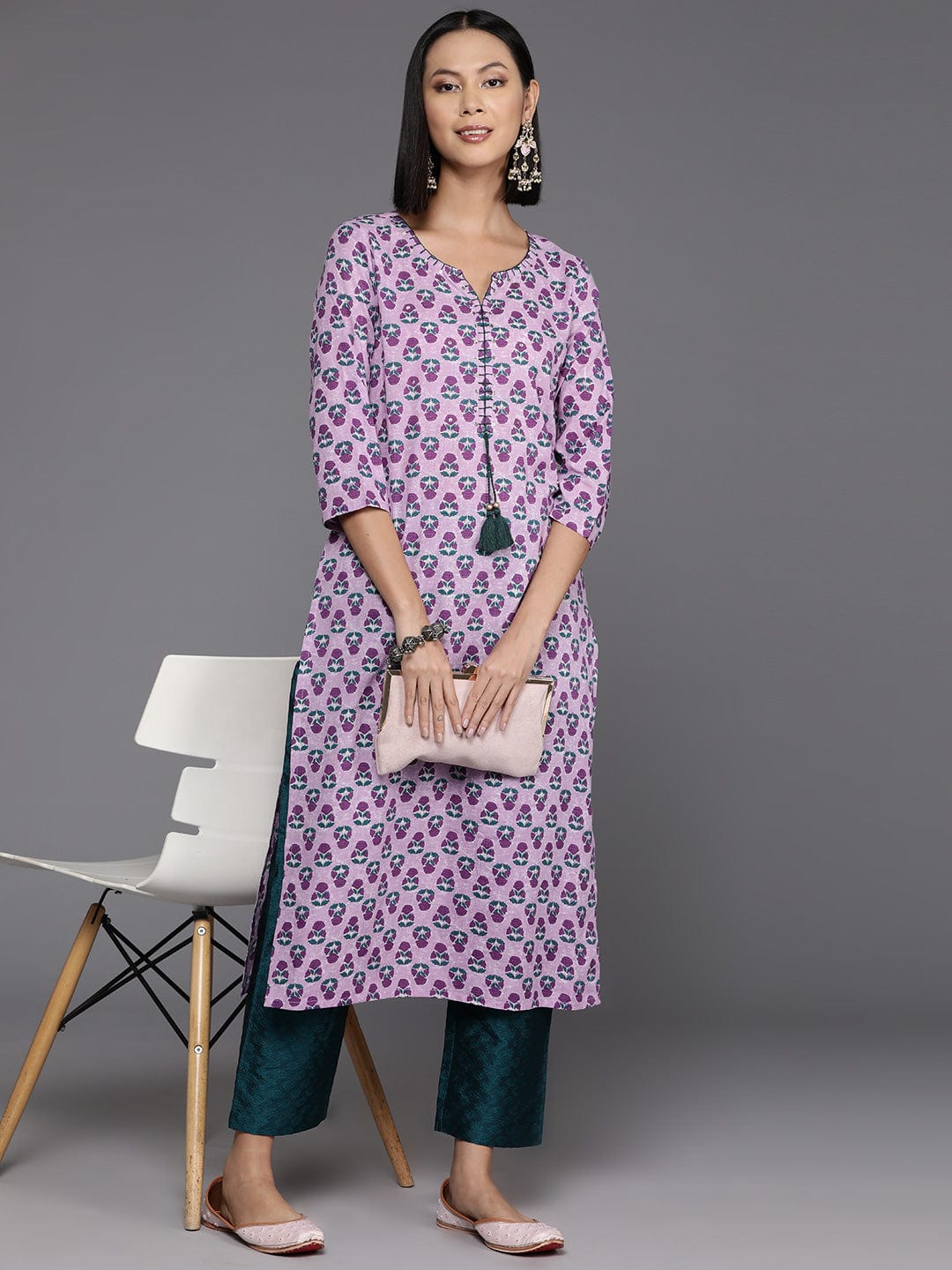 Varanga Women Ethnic Motifs Printed Sequinned Cotton Kurta