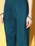 varanga women teal ethnic motifs embroidered sequinned kurta with trousers with dupatta