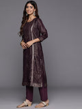 Varanga Women Purple Jacquard Weave Kurta With Bottom And Dupatta