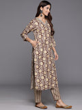 Varanga Women Brown Floral Printed Kurta Paired With Bottom & Dupatta