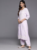 Varanga Women Lavender Thread Embroidered Kurta With Bottom And Dupatta