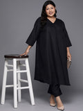 Varanga Women Plus Size Black Solid A-Line Kurta Paired With Tonal Bottom