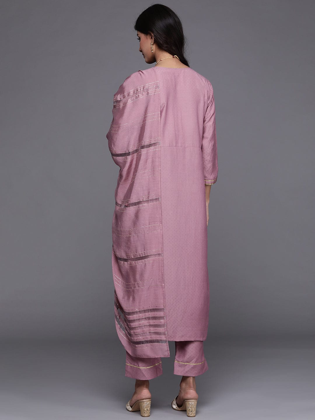 Varanga Women Mauve Ethnic Motifs Embroidered Kurta with Trousers & Dupatta