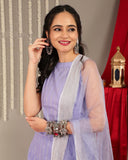 Varanga Women Lavender Lurex Kurta Set With Halter Neck