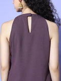 Purple Halter Neck Straight Kurta Paired With Tonal Bottom And Printed Dupatta