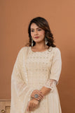Varanga Women Floral Embroidered Panelled Mirror Work Pure Cotton Kurta with Trousers & Dupatta