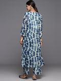 Varanga Women Blue Shibori Printed V-Neck A-Line  Kurta Paired With Tonal Printed Bottom