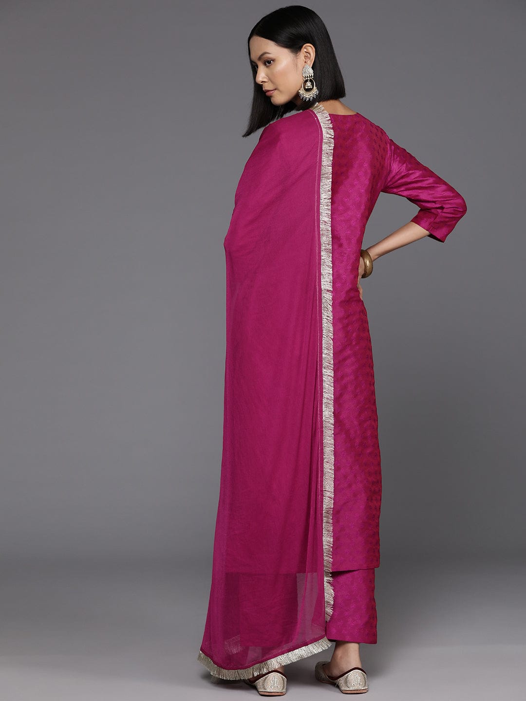varanga women pink embroidered straight kurta paired with tonal bottom and dupatta