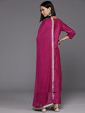 varanga women pink embroidered straight kurta paired with tonal bottom and dupatta
