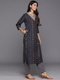 Varanga Women Blue  Printed  Embroidered Kurta With Bottom And Dupatta