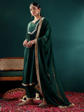 Varanga Women Green Mirror Embroidered Yoke A-Line  Kurta Paired With Bottom And Dupatta