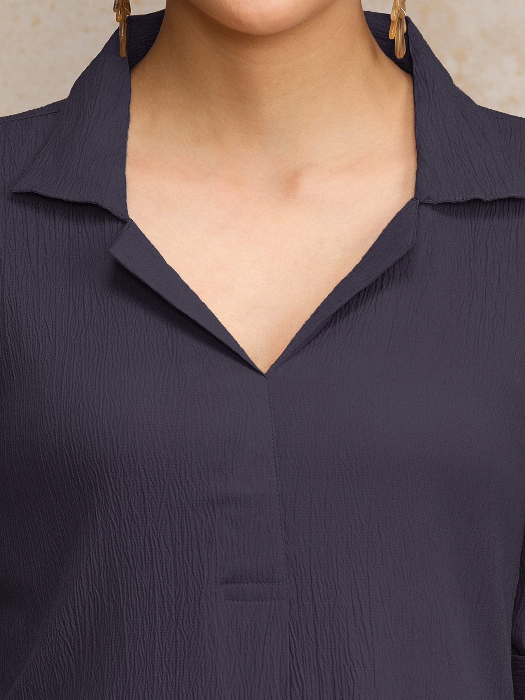 Varanga Women  Beige Shirt Collar A Line Dress