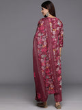 Varanga Women Maroon Floral Printed  Embroidered Kurta Paired With Bottom And Dupatta