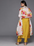 Mustard Embroidered Straight Kurta Paired With Tonal Bottom And Contrast Dupatta