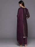 Varanga Women Purple Jacquard Weave Kurta With Bottom And Dupatta
