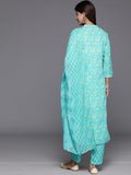Varanga Women Blue Floral Kurta Paired With Bottom & Dupatta