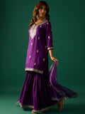 Zari Work Kurta With Sharara And Dupatta