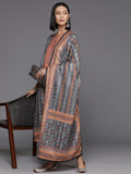 Varanga Women Grey Ethnic Motif Printed Straight Kurta With Tonal Bottom And Dupatta