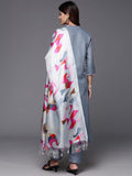 Varanga Women Grey Straight Kurta With Tonal Bottom & Printed Bhaghalpuri Dupatta