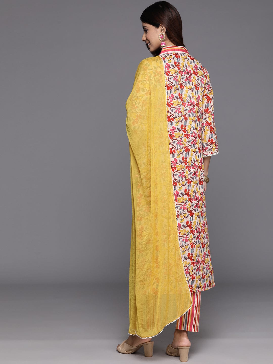 Varanga Floral Embroidered Thread Work Pure Cotton Kurta with Trousers & Dupatta