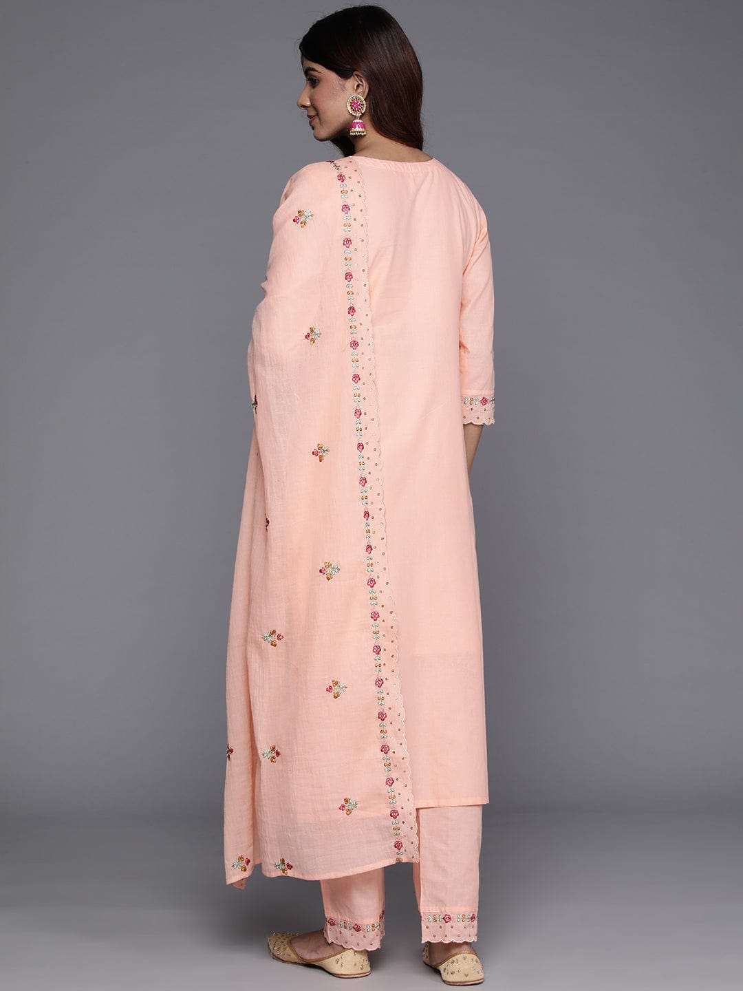 Varanga Women Floral Embroidered Sequinned Pure Cotton Kurta with Trousers & Dupatta