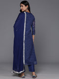 Varanga Women Blue Laheriya Straight Kurta With Tonal Bottom And Dupatta