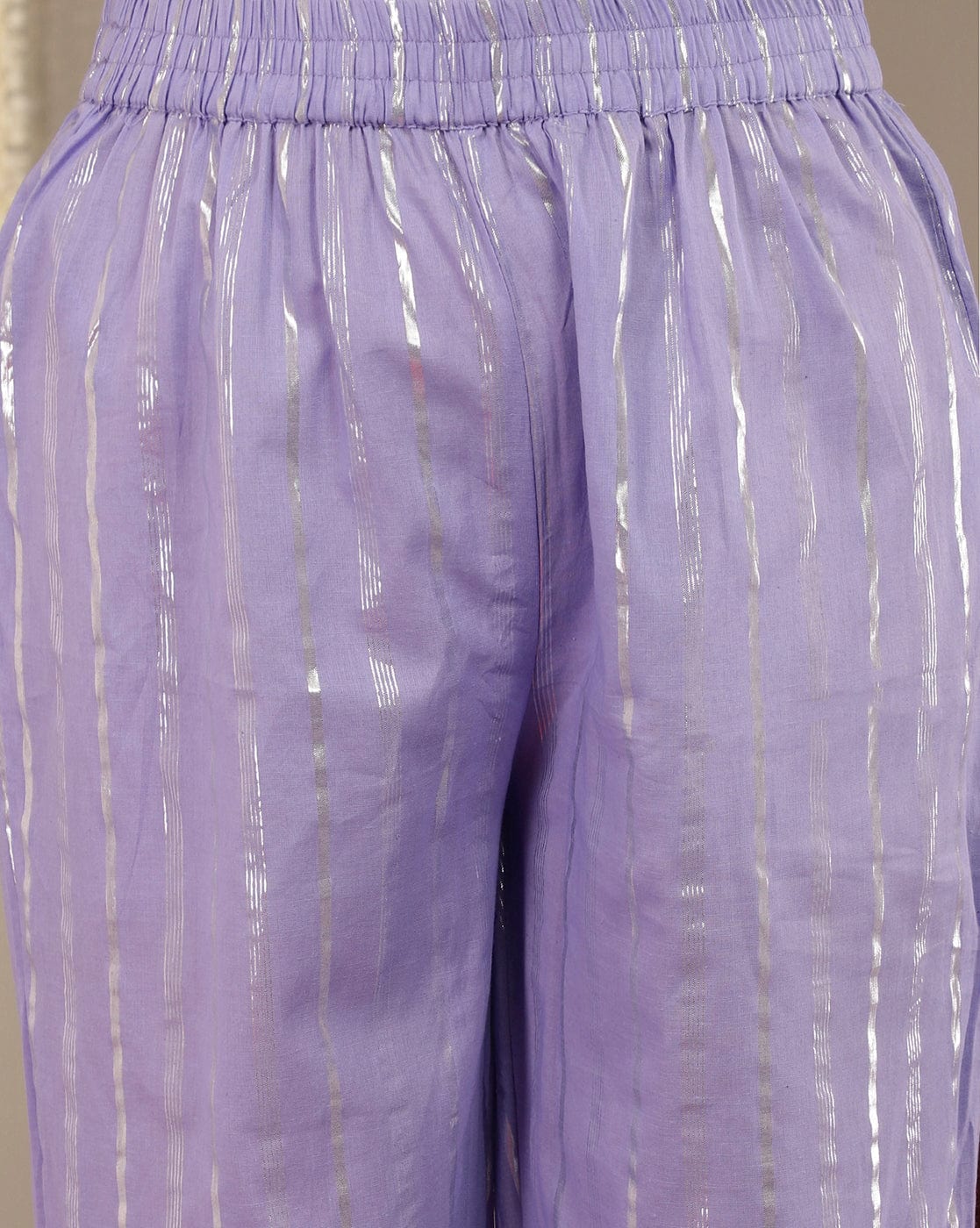Varanga Women Lavender Lurex Kurta Set With Halter Neck