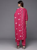 Varanga Floral Embroidered Thread Work Pure Cotton Kurta with Trousers & Dupatta