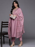 Varanga Women Mauve Ethnic Motifs Embroidered Kurta with Trousers & Dupatta