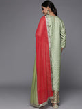 Varanga Women Green Leheriya Embroidered Mirror Work Kurta With Trousers With Dupatta