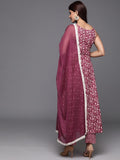 Varanga Women Burgundy Floral Printed Anarkali Kurta With Tonal Bottom And Dupatta