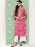 Varanga Pink Women Bandhani Printed Round Neck Kurta