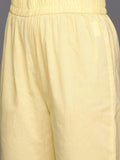 Varanga Women Yellow Abstract Printed Round Neck Straight Pure Muslin Kurta Paired With Tonal Bottom And   Organza Embroiderd Dupatta