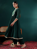 Varanga Women Green Mirror Embroidered Yoke A-Line  Kurta Paired With Bottom And Dupatta