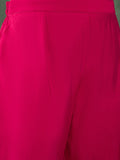 Fuchsia kurta set featuring a bead-embellished yoke, solid ankle-length trousers, and a brocade dupatta
