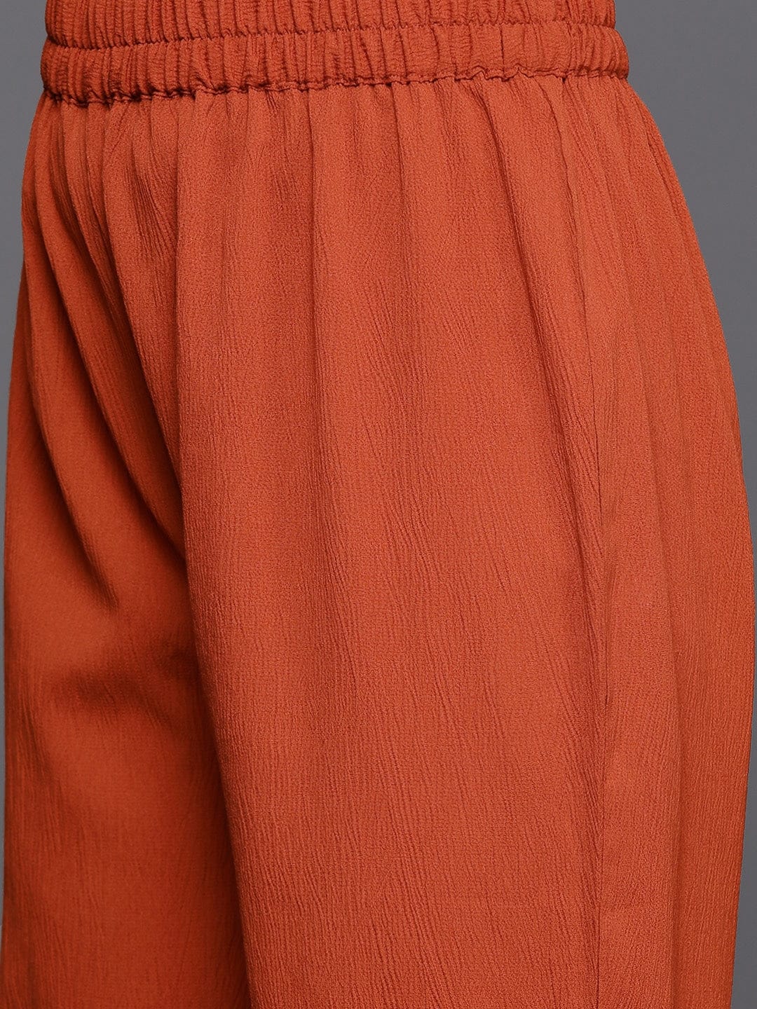 Varanga Women Rust Solid V-Neck  Embellished With Gota Straight Kurta Paired With Tonal Bottom And Dupatta