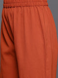Varanga Women Rust Solid V-Neck  Embellished With Gota Straight Kurta Paired With Tonal Bottom And Dupatta