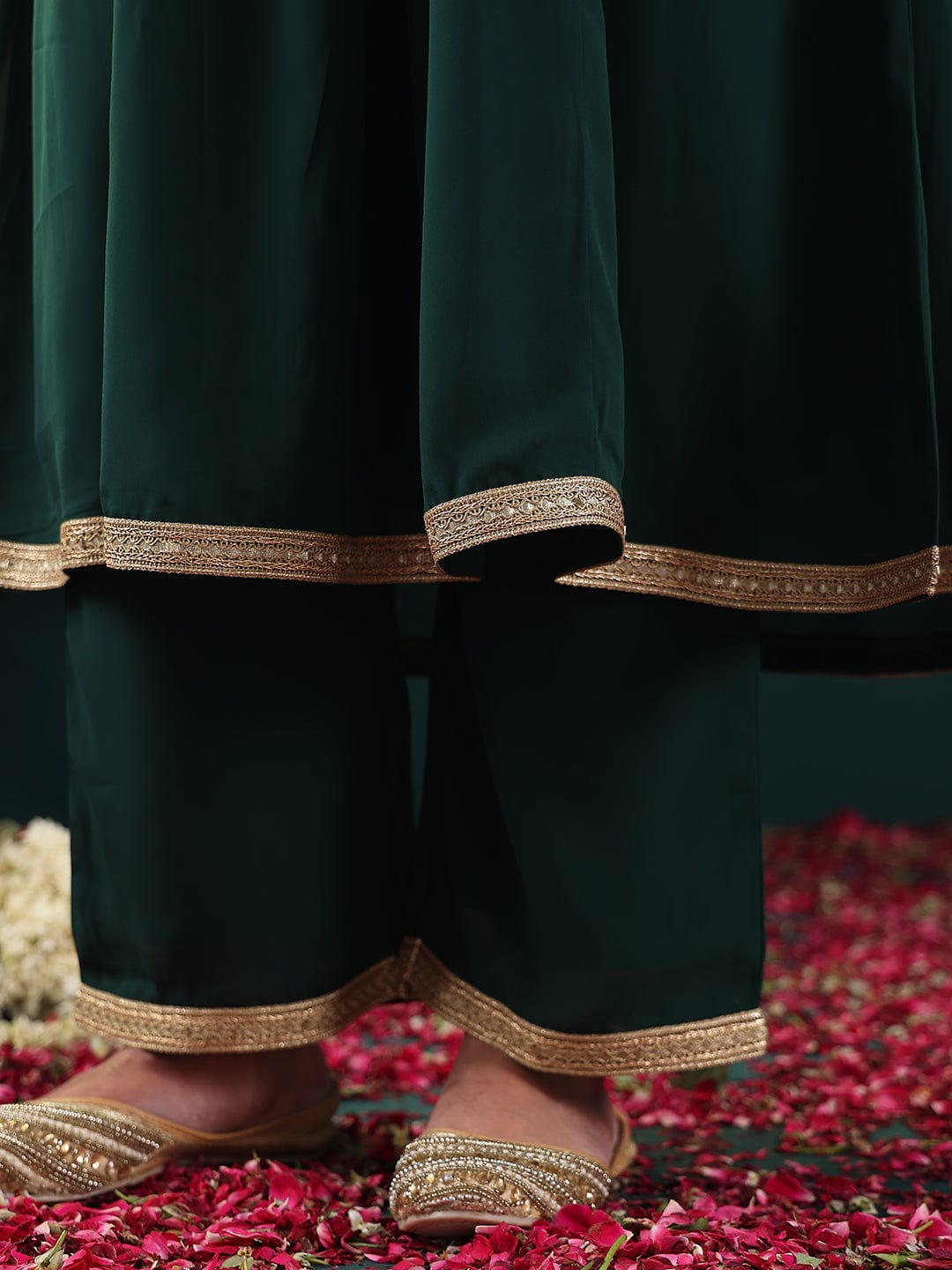 Varanga Women Green Mirror Embroidered Yoke A-Line  Kurta Paired With Bottom And Dupatta