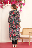 Varanga Women Black Floral Printed Embroidered V-Neck Alia Cut  Kurta Paired With Tonal Dupatta