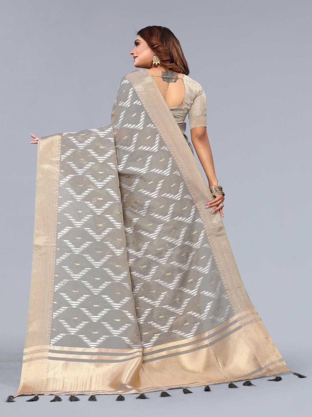 Ethnic Motifs Zari Woven Design Banarasi Saree