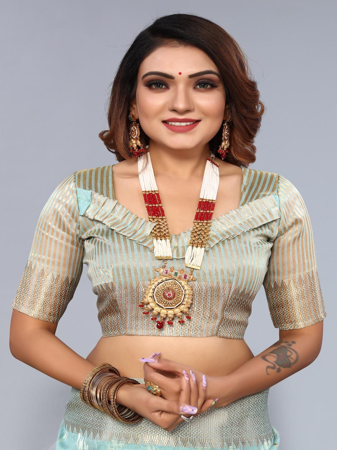 Ethnic Motifs Zari Woven Design Banarasi Saree