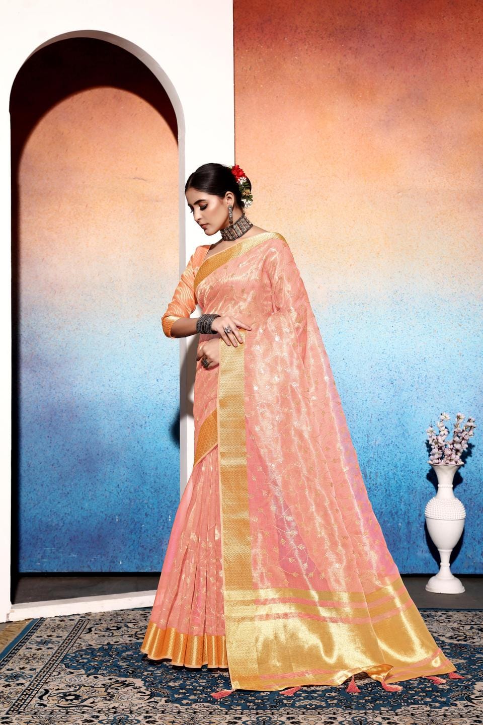 Ethnic Motifs Zari Woven Design Banarasi Saree