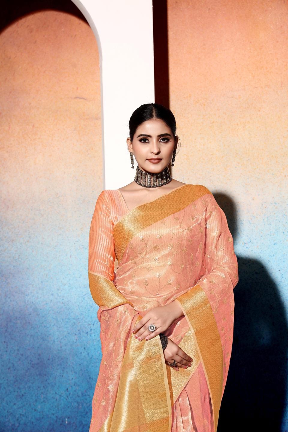 Ethnic Motifs Zari Woven Design Banarasi Saree