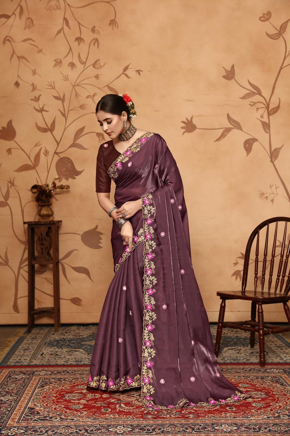 Ethnic Motifs Zari Woven Design Banarasi Saree