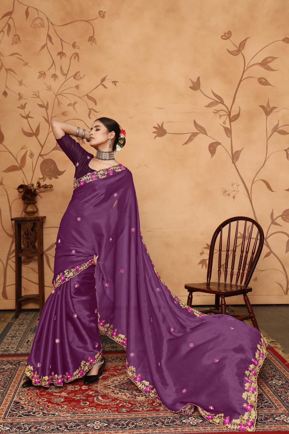 Ethnic Motifs Zari Woven Design Banarasi Saree